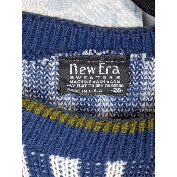 VTG New Era Sweaters Tribal Blue White & Yellow Medium - Picture 2 of 4